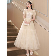 雅格羅伊高三學(xué)生畢業(yè)成人禮服女高中生香檳色晚禮服女2024新款宴會(huì )小個(gè)子 長(cháng)款 YH039 XL