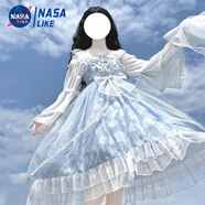 NASALIKE2025夏季廠原創(chuàng)ita提花貝殼jsk吊帶裙女洛麗塔洋裝仙氣連衣裙子女 淺藍色吊帶裙+飛機盒 均碼