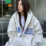 風(fēng)采兔衛衣女春秋款2024新款中長(cháng)款加絨加厚秋冬季韓版寬松開(kāi)衫外套潮 淺灰色(加絨) M