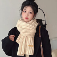 締晶圍巾女士披肩圍脖禮盒女生生日禮物送女朋友老婆高級小眾 經(jīng)典麻花米白色圍巾-A856