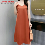 LOVER RUCCI新款無(wú)袖連衣裙女醋酸緞面長(zhǎng)款過(guò)膝夏季內(nèi)搭顯瘦純色打底吊帶裙子 焦糖色 L 建議80-110斤