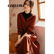 ceezemc香港潮牌新年戰袍紅色連衣裙女 2025春季新款復古收腰針織衫裙子 酒紅色 L  115-125斤