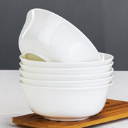 純白吃飯碗家用骨瓷碗釉下彩餐具10個(gè)裝陶瓷碗盤(pán)組合面碗湯碗大號 純白6英寸面碗6個(gè)裝