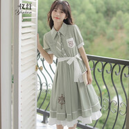 儀纖（yixian）法式復古翻領(lǐng)刺繡JK少女減齡短袖連衣裙夏季新款學(xué)院風(fēng)學(xué)生裙1019 綠色 XL
