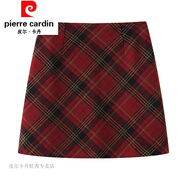皮爾卡丹（pierre cardin）高腰紅格子半身裙女2024新款秋冬季小個子毛呢a字包臀裙格紋短裙 紅色 S