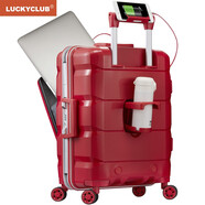LUCKY CLUB 行李箱女結婚陪嫁箱紅色鋁框拉桿箱高顏值密碼登機小箱子20英寸