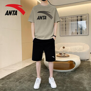 安踏（ANTA）運動套裝男短袖t恤短褲兩件套2025夏季款休閑服速干褲跑步健身服 -6綠豆色【套裝】 XL/180