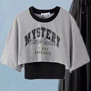 梓洛蘭ZiLuolan2025夏季套裝女學(xué)生韓版寬松短上衣+吊帶+雪紡闊腿褲裙子 灰上衣+吊帶(兩件套) M 【建議95110斤】