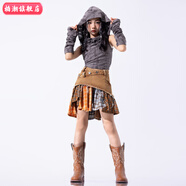 柏潮潮流爵士舞服裝演出服沙丘套裝廢土少兒時(shí)髦jazz走秀兒童表演潮服 咖灰破洞帽衣+黃格牛仔裙 120