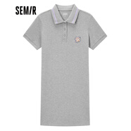 森馬森馬連衣裙女刺繡直筒裙可愛(ài)夏季新款甜美撞色polo裙元氣百搭 中花灰0012 160/84A/M