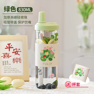 天喜（TIANXI）玻璃杯女高顏值吸管杯子家用網(wǎng)紅仙女杯便攜牛奶水果茶大容量水杯 【綠色+杯套】 830ml