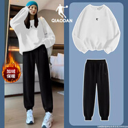 喬丹運動(dòng)兩件套套裝女2025冬季新款加絨加厚保暖休閑跑步運動(dòng)服女 喬丹白上衣+黑色褲子【加絨】 4XL （195/108A）