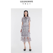 LULUALWAYS【商場(chǎng)同款】24夏季新款女神范繡花植絨網(wǎng)紗長(zhǎng)款連衣裙 紫色 M