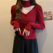 沂歆毛衣女打底衫秋冬針織開(kāi)衫高級感內搭小個(gè)子顯瘦上衣2025年新款 【紅色】圍脖毛衣針織衫 均碼 【建議體重約75-120斤】