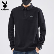 花花公子（PLAYBOY）黑色長(zhǎng)袖polo領(lǐng)打底衫t恤男士新款潮牌上衣服男裝 902黑色 M