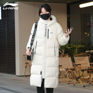 李寧羽絨服中長款女冬季新款加厚保暖防寒過膝鴨絨藝術(shù)生連帽運(yùn)動大衣 標(biāo)準(zhǔn)白【連帽-升級面料加厚款】 M