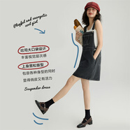 德瑪納（dme）秋季背心牛仔吊帶連衣裙套裝女休閑顯瘦顯高時(shí)尚套件 黑色(連衣裙) S