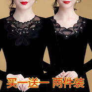 OIUO薄款/加絨時(shí)尚保暖蕾絲網(wǎng)紗打底衫女裝薄絨長(cháng)袖寬松女 213-215薄款 2XL 115-130斤
