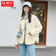 坦博爾羽絨服女短款翻領韓版寬松女士燈芯絨外套TD236266 黃油蜜 170 