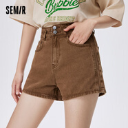 Semir森馬短褲女高腰牛仔褲女夏季小個(gè)子顯瘦褲子百搭 咖色調00355 28