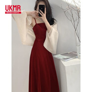 UKMR2025夏季新款連衣裙女柔美優(yōu)雅修身收腰顯瘦絲絨吊帶裙 小麥色外套 L 建議108-120斤