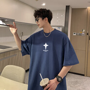 OEMG美式復古純色棉短袖t恤男25夏季新款重磅半袖上衣服寬松情侶體恤 DSB241-A936藏青色 XL 【建議135-150斤】