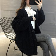朦朧杏大碼針織開衫女外套加肥加大毛衣中長(zhǎng)款2024春秋韓版寬松外穿慵懶 黑色 M