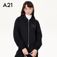 A21秋冬新款女裝街頭翻領(lǐng)休閑夾克上衣女合體復(fù)古夾克防風(fēng)保暖外套 黑色 L