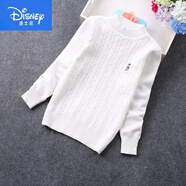 迪士尼（Disney）兒童毛衣中大童純棉加厚加絨男女童套頭半高領(lǐng)寶寶針織衫打底線衫 白色 半領(lǐng)薄 12#建議105-115CM