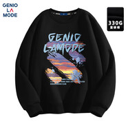 GENIOLAMODE衛(wèi)衣男士秋冬季圓領(lǐng)時尚簡約字母涂鴉百搭印花青年衣服 黑色 XL
