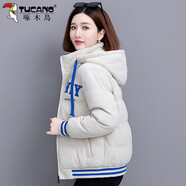 啄木鳥(niǎo)小個(gè)子棉服女冬季2025新款冬裝時(shí)尚減齡女裝連帽棉襖短外套 米白色 L 建議95-110斤