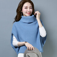 高領(lǐng)無(wú)袖針織衫背心女毛衣馬甲外套秋2025新款韓版寬松蝙蝠衫坎肩 藍色 2XL