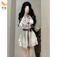 咚憬秋裝女裝2025新款小個(gè)子穿搭套裝法式白色長(cháng)袖連衣裙子小香風(fēng)純欲 白色連衣裙+腰帶 S