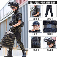 啟旨童裝迷彩服軍迷套裝男女童學(xué)生軍訓幼兒園演出表演服春夏秋款套裝 暗夜短袖（六件套） 150