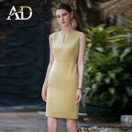 AD通勤外套連衣裙兩件套春裝女新款西裝套裙時(shí)尚主持人正裝 黃色連衣裙 XL