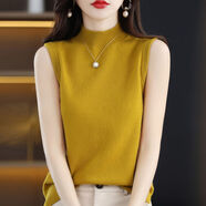 楠語秋（NANYUQIU）秋冬背心吊帶女半高領(lǐng)短袖t恤無袖毛衣內(nèi)搭針織坎肩馬甲上衣 芥末黃 XL
