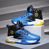 熱血喬丹品牌斷碼童鞋男2025秋冬新款皮面防水兒童運動(dòng)鞋中大童加絨籃球鞋 寶藍【皮面防水】 33