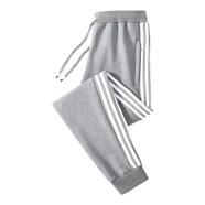 韓潮三葉純棉加大直筒束腳衛褲春秋冬男女同款加絨休閑運動(dòng)褲長(cháng)褲 三葉淺灰束腳【春秋款】 3XL 建議140-160斤