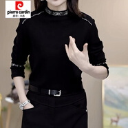 皮爾卡丹（pierre cardin）半高領(lǐng)德絨打底衫女秋冬2025新款時(shí)尚洋氣時(shí)髦遮肚子燙鉆氣質(zhì)小衫 黑色 4XL 【150一165斤】