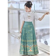 樂卡利【配項(xiàng)鏈】兒童馬面裙女童漢服改良古風(fēng)套裝女孩中國風(fēng)古裝明制 短袖套裝 身高160cm【贈項(xiàng)鏈】