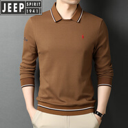 吉普（JEEP）【高檔輕奢】中青年春秋季毛衣男純 棉長(zhǎng)袖t恤男士個(gè)性假兩件針織 55129卡其 180/XXL160-180斤