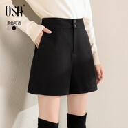 歐莎（OSA）黑色高腰毛呢靴褲外穿短褲女秋2025新款休閑直筒闊腿褲 黑色 XS