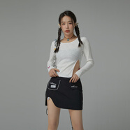 CHUU小狐貍開衩t恤2025秋季新品女裝辣妹修身長(zhǎng)袖打底衫短款上衣 白色 均碼