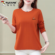 啄木鳥(niǎo)好棉T恤長(cháng)袖女春秋2025新款寬松韓版中年減齡休閑上衣T 橙色 M 建議80-95斤