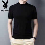 花花公子（PLAYBOY）中青年半袖羊毛衫男秋冬季羊毛針織體恤短袖毛衣半高領(lǐng)大碼打底衫 668黑色 L 170碼-118-136斤