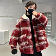 男童冬裝加絨毛呢外套2024新款兒童冬季拜年服男孩冬款呢大衣棉衣 紅色 120cm