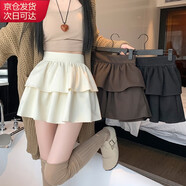 確彤黑色蓬蓬半身裙女春秋高腰顯瘦毛呢花苞裙小個子花苞裙a字短裙子 黑色 M