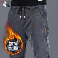 啄木鳥(niǎo)（TUCANO）2025春秋季松緊腰牛仔褲男士寬松彈力哈倫小腳褲耐磨系繩休閑長(cháng)褲 K433灰色 加絨 2XL 建議135-150斤