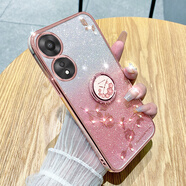 羅璐鷗OPPO A58手機(jī)殼女款軟殼硅膠殼A58X外殼支架PHJ110全包防摔保護(hù)套女士水鉆花朵漸變閃粉電鍍保護(hù)殼 【漸變玫瑰金】+指環(huán)支架+全屏鋼化膜 OPPO A58
