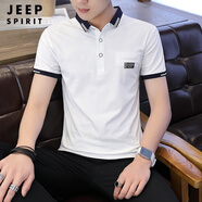 JEEP SPIRIT男士純棉polo夏季新款條紋短袖t恤格子翻領(lǐng)時(shí)尚潮流男士體恤 1817白色 L 115-130斤